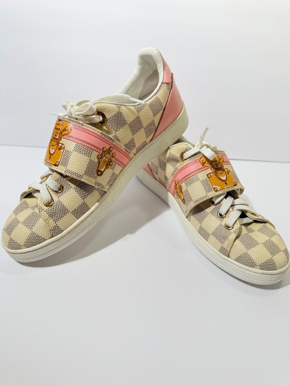 Louis Vuitton Time Out Sneaker Damier Azur Pink Trunk Strap Shoes
